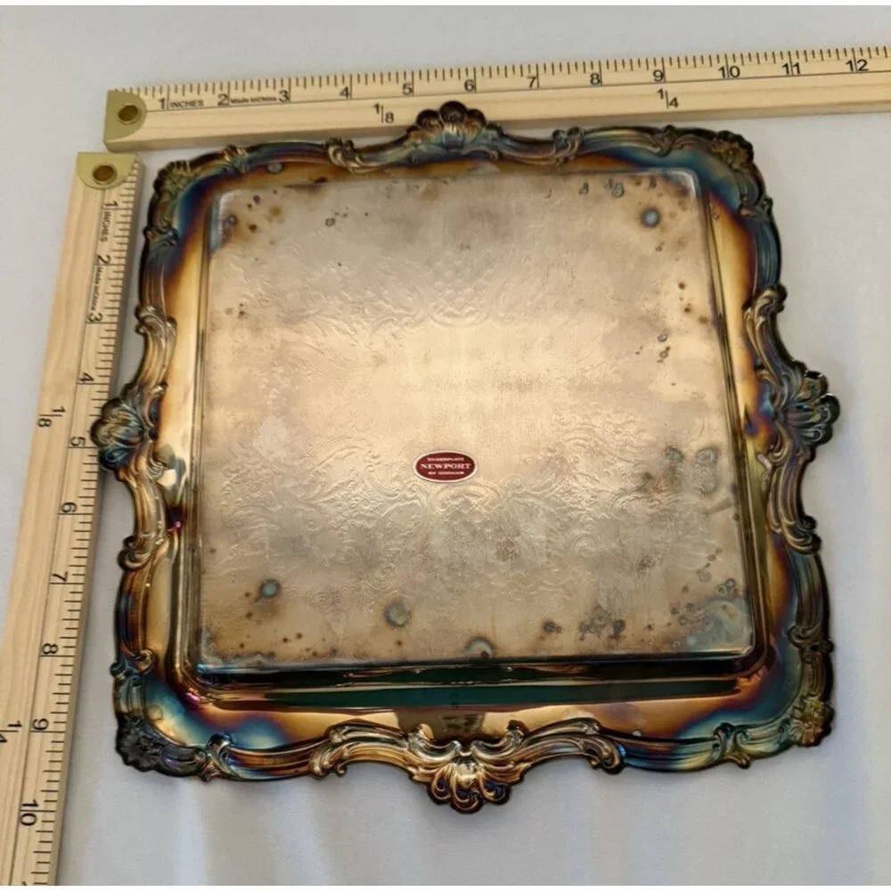 Vtg Newport Silver Plate Tray YB 650 Serving Cutting Cheese Board 10
